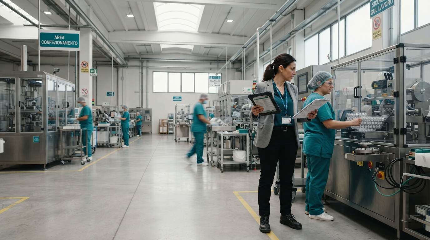 Consulente Skema HSE durante un sopralluogo in ambiente di lavoro
